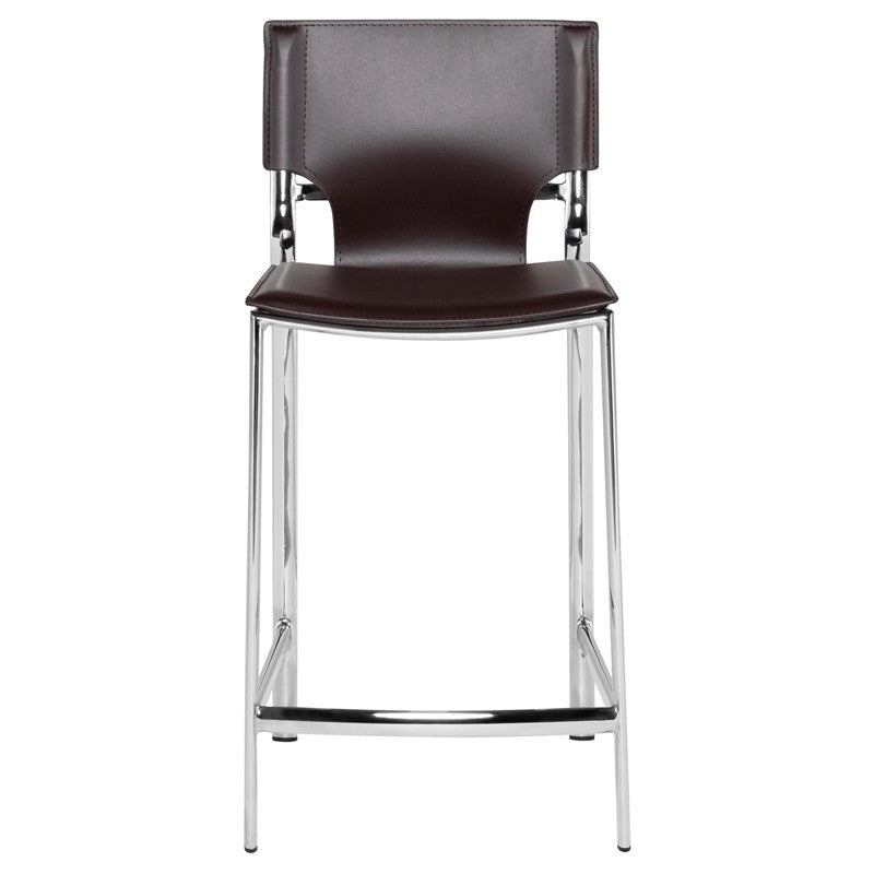 Lisbon Counter Stool Brown Leather/Chrome Steel 16″ - Be Bold Furniture