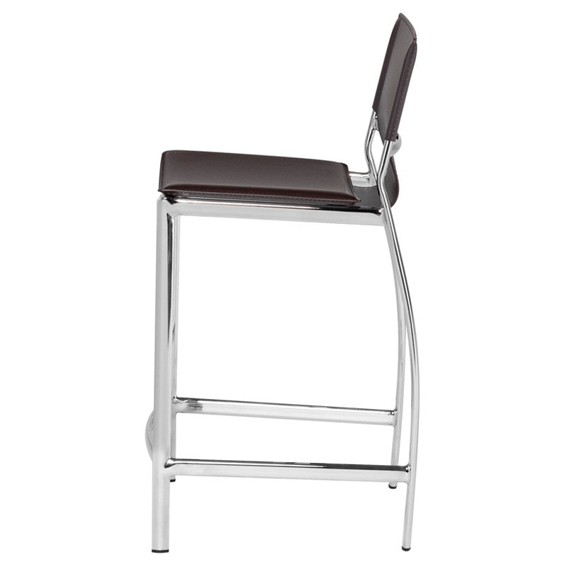 Lisbon Counter Stool Brown Leather/Chrome Steel 16″ - Be Bold Furniture