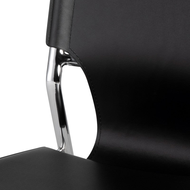 Lisbon Dining Chair Black Leather/Chrome Steel 17.3″ - Be Bold Furniture