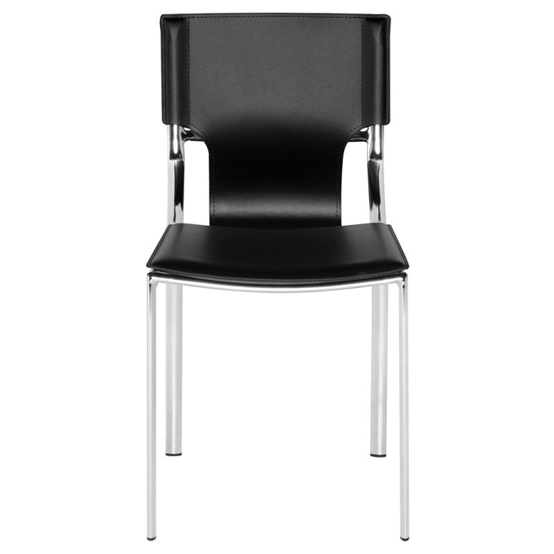 Lisbon Dining Chair Black Leather/Chrome Steel 17.3″ - Be Bold Furniture