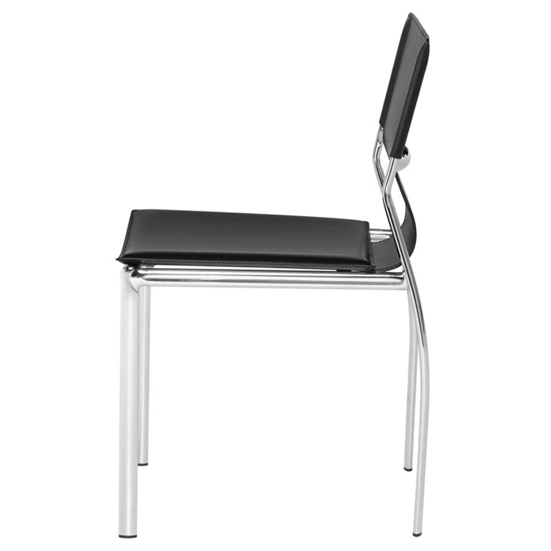 Lisbon Dining Chair Black Leather/Chrome Steel 17.3″ - Be Bold Furniture