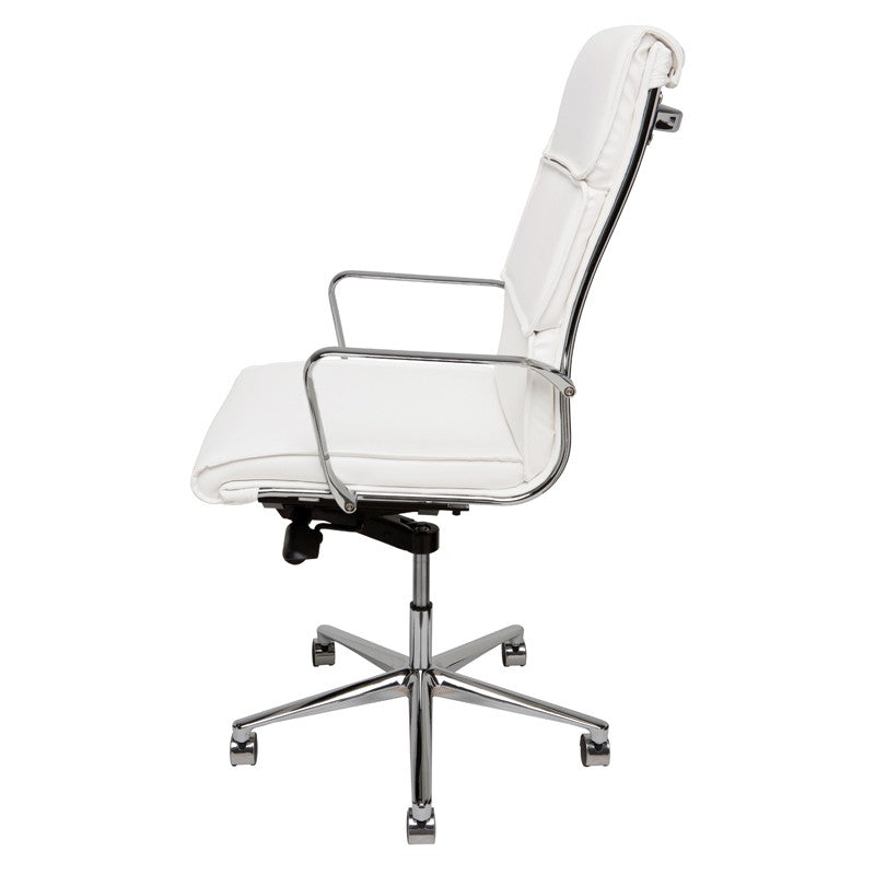 Lucia Office Chair White Naugahyde/Chrome Aluminium 23″ - Be Bold Furniture