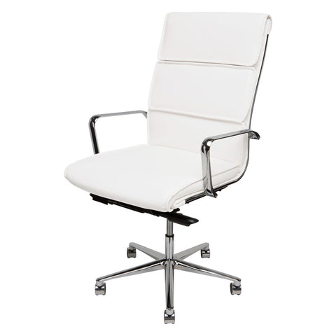 Lucia Office Chair White Naugahyde/Chrome Aluminium 23″ - Be Bold Furniture