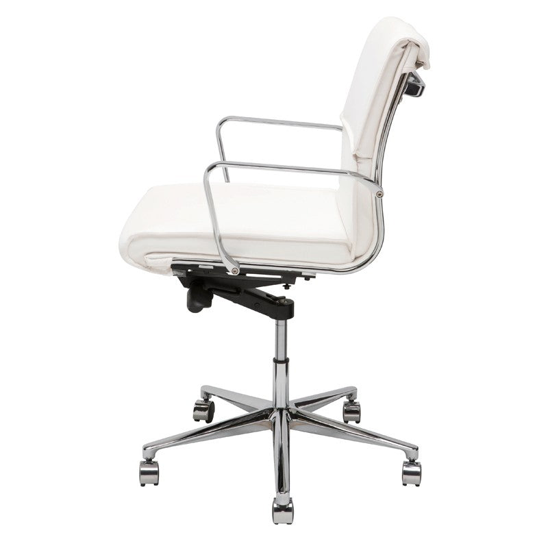 Lucia Office Chair White Naugahyde/Chrome Aluminium 23″ - Be Bold Furniture