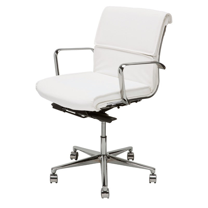 Lucia Office Chair White Naugahyde/Chrome Aluminium 23″ - Be Bold Furniture