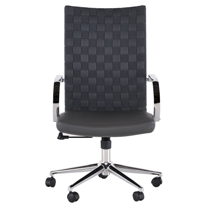 Mia Office Chair Grey Naugahyde/Chrome Aluminium 25.8″ - Be Bold Furniture
