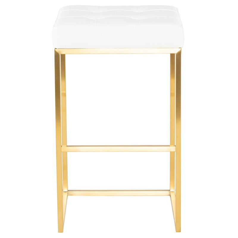 Chi Bar Stool White Naugahyde/Brushed Gold 17.8″ - Be Bold Furniture