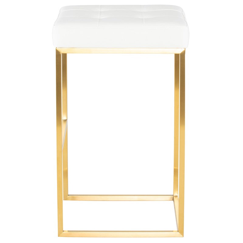 Chi Bar Stool White Naugahyde/Brushed Gold 17.8″ - Be Bold Furniture