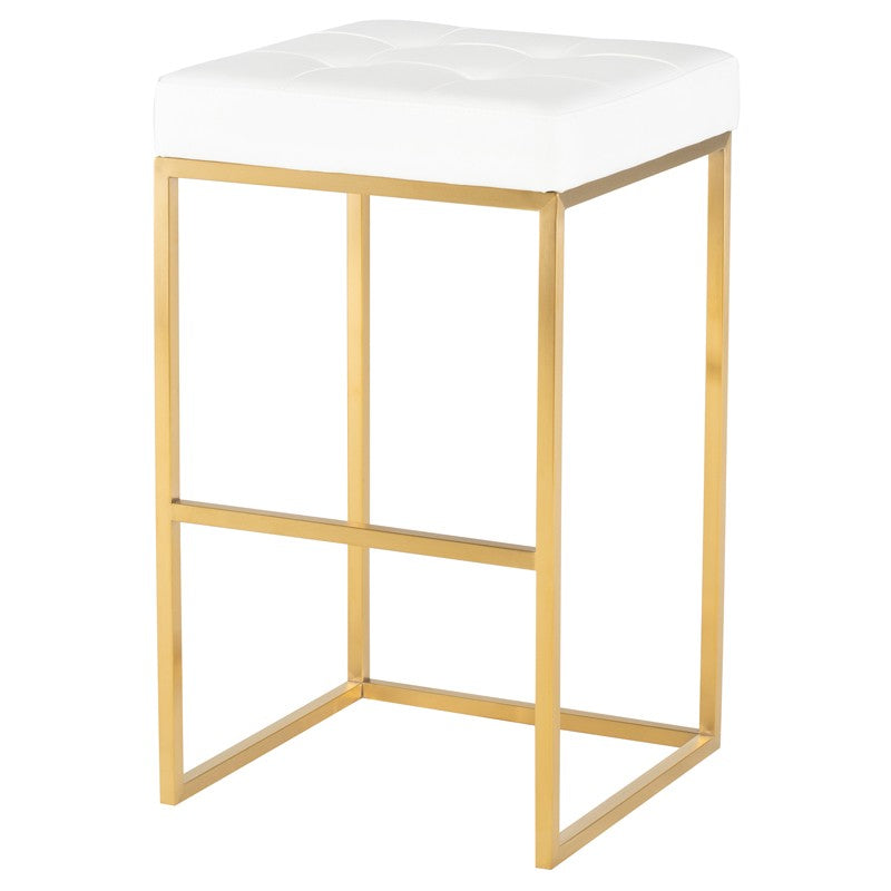 Chi Bar Stool White Naugahyde/Brushed Gold 17.8″ - Be Bold Furniture