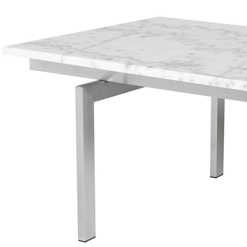 Louve Coffee Table White Marble/Brushed Stainless 48″ - Be Bold Furniture