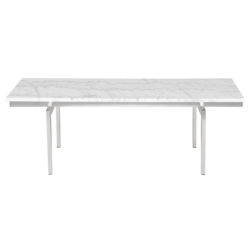 Louve Coffee Table White Marble/Brushed Stainless 48″ - Be Bold Furniture