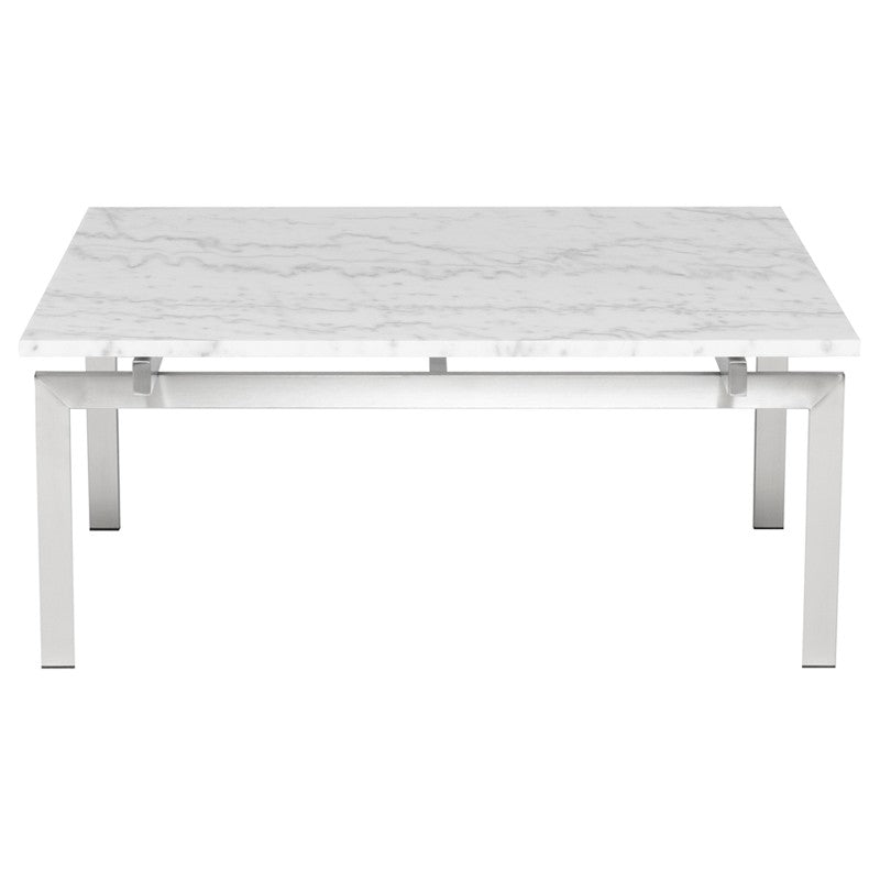 Louve Coffee Table White Marble/Brushed Stainless 36″ - Be Bold Furniture