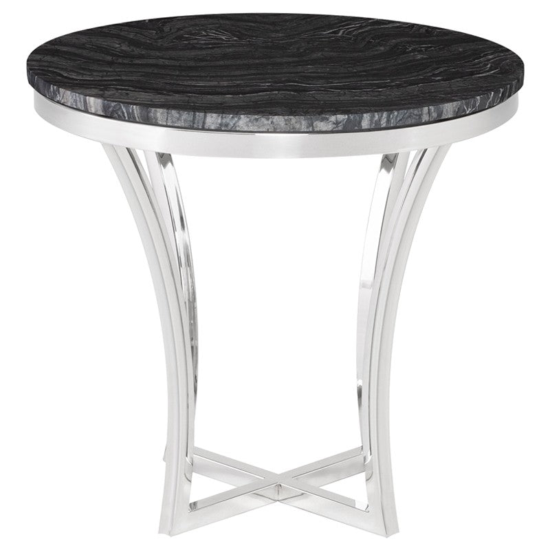 Aurora Side Table Black Wood Vein/Polished Stainless 23.8″ - Be Bold Furniture