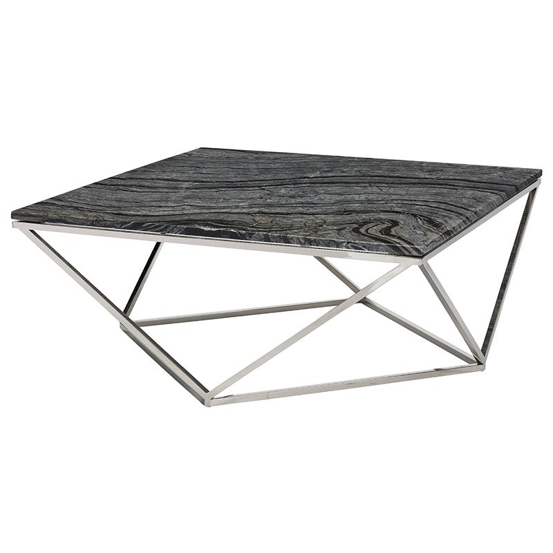 Jasmine Coffee Table Black Wood Vein Marble/Polished Stainless 36″ - Be Bold Furniture