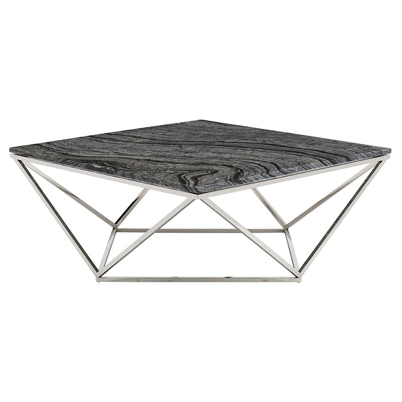 Jasmine Coffee Table Black Wood Vein Marble/Polished Stainless 36″ - Be Bold Furniture