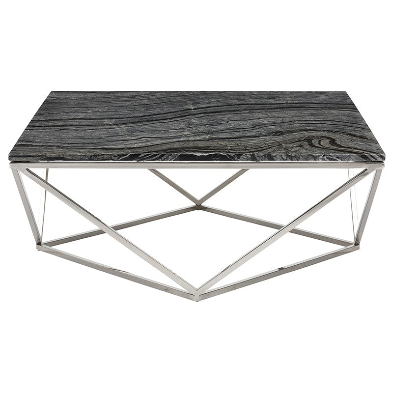 Jasmine Coffee Table Black Wood Vein Marble/Polished Stainless 36″ - Be Bold Furniture