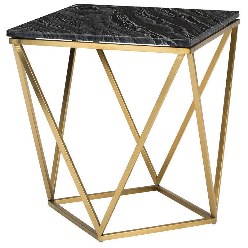 Jasmine Side Table Black Wood Vein/Brushed Gold 19.8″ - Be Bold Furniture