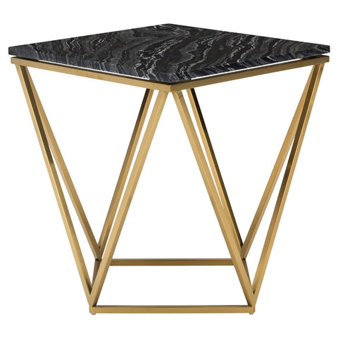 Jasmine Side Table Black Wood Vein/Brushed Gold 19.8″ - Be Bold Furniture