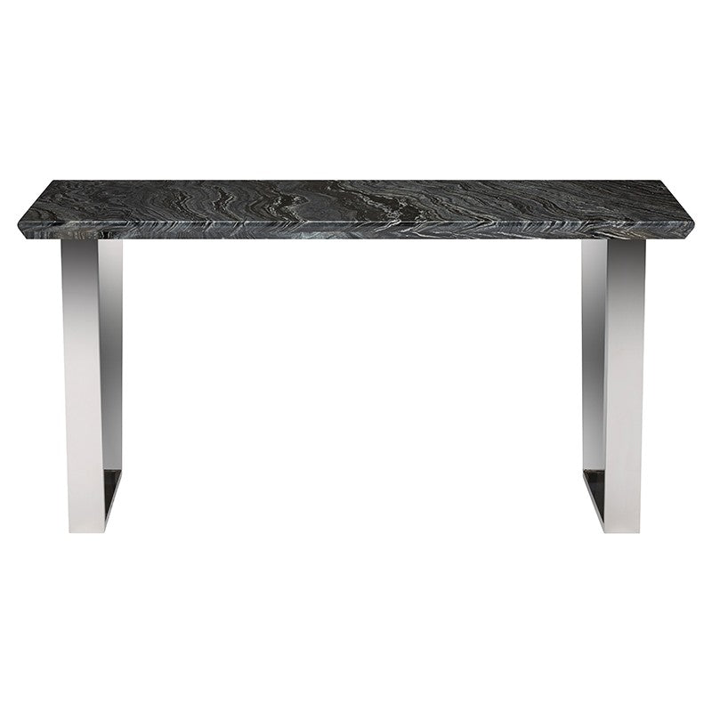 Catrine Console Table Black Wood Vein Marble/Polished Stainless 60″ - Be Bold Furniture