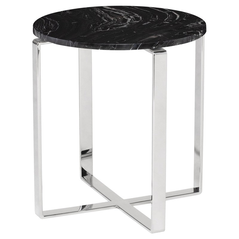 Rosa Side Table Black Wood Vein/Polished Stainless 20″ - Be Bold Furniture