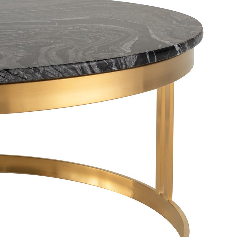 Nicola Coffee Table Black Wood Vein Marble/Brushed Gold 36.8″ - Be Bold Furniture