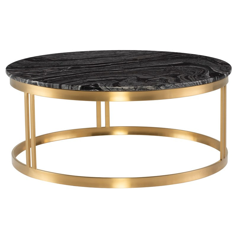 Nicola Coffee Table Black Wood Vein Marble/Brushed Gold 36.8″ - Be Bold Furniture