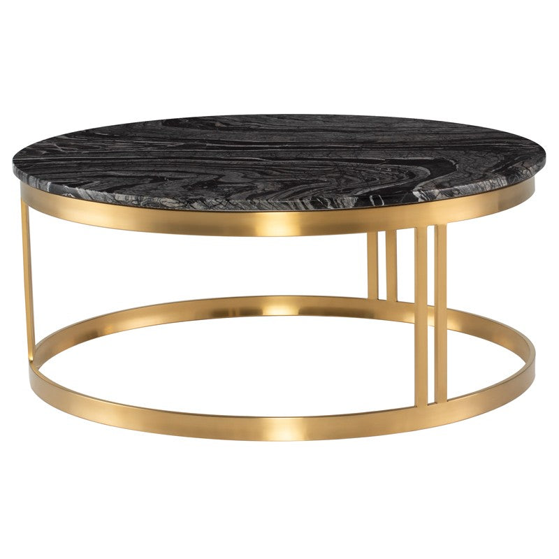Nicola Coffee Table Black Wood Vein Marble/Brushed Gold 36.8″ - Be Bold Furniture