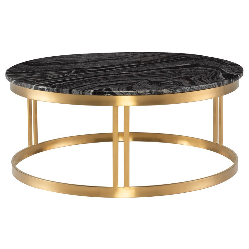 Nicola Coffee Table Black Wood Vein Marble/Brushed Gold 36.8″ - Be Bold Furniture