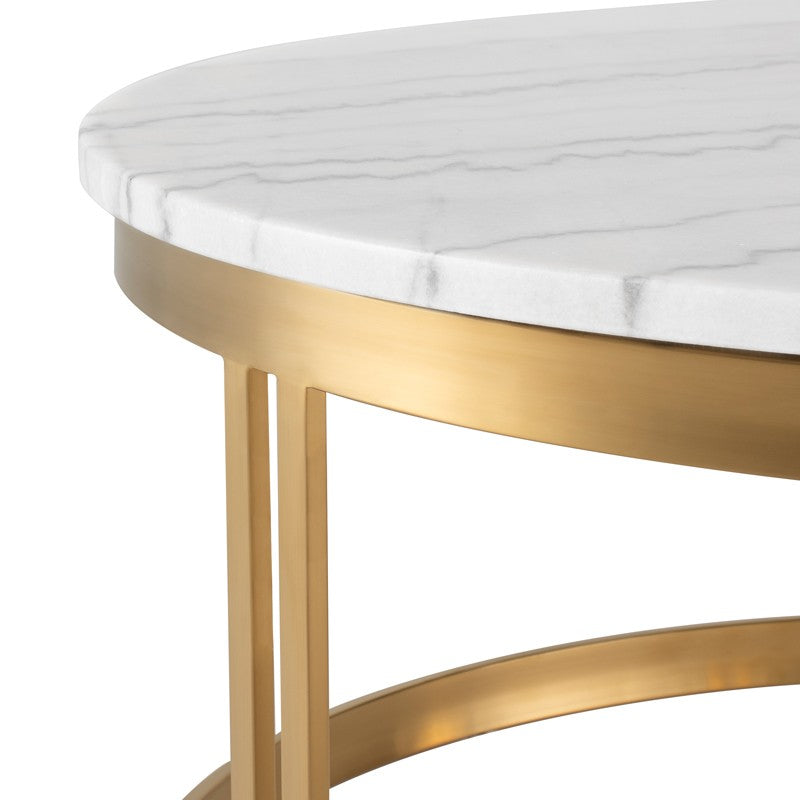 Nicola Coffee Table White Marble/Brushed Gold 36.8″ - Be Bold Furniture
