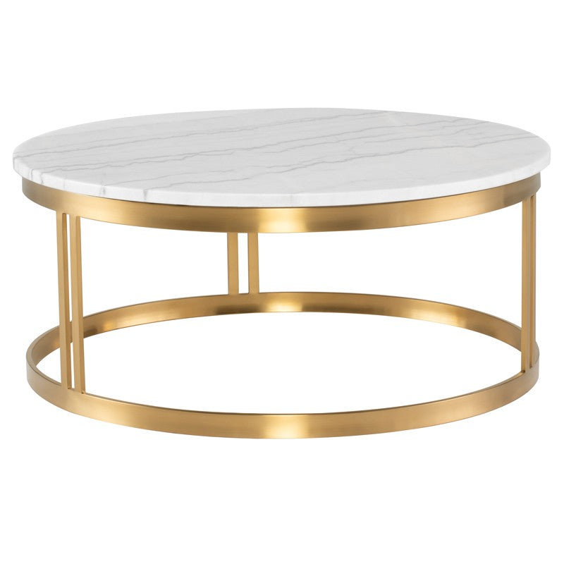 Nicola Coffee Table White Marble/Brushed Gold 36.8″ - Be Bold Furniture