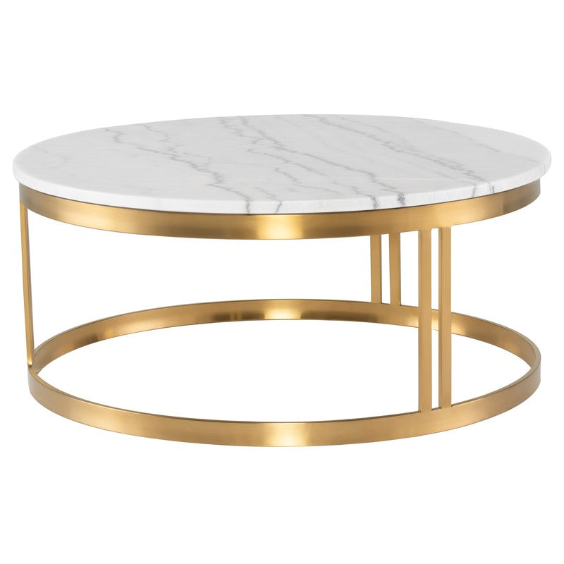 Nicola Coffee Table White Marble/Brushed Gold 36.8″ - Be Bold Furniture