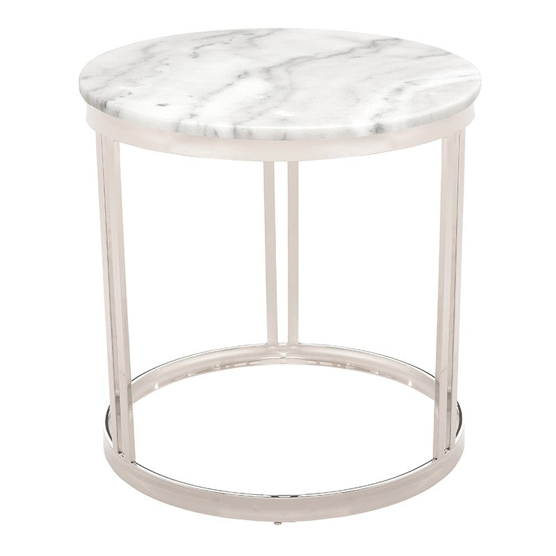 Nicola Side Table White Marble/Polished Stainless 23.8″ - Be Bold Furniture