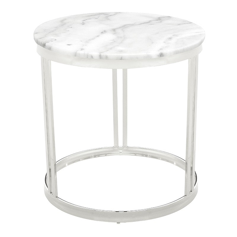 Nicola Side Table White Marble/Polished Stainless 23.8″ - Be Bold Furniture