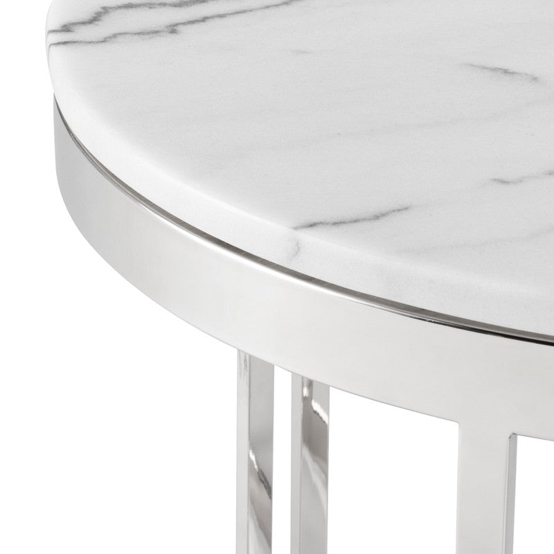 Nicola Side Table White Marble/Polished Stainless 23.8″ - Be Bold Furniture