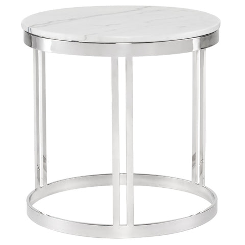 Nicola Side Table White Marble/Polished Stainless 23.8″ - Be Bold Furniture