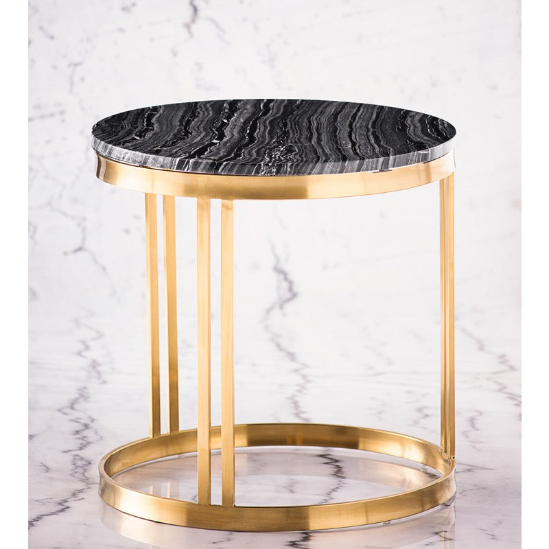 Nicola Side Table Black Wood Vein/Brushed Gold 23.8″ - Be Bold Furniture