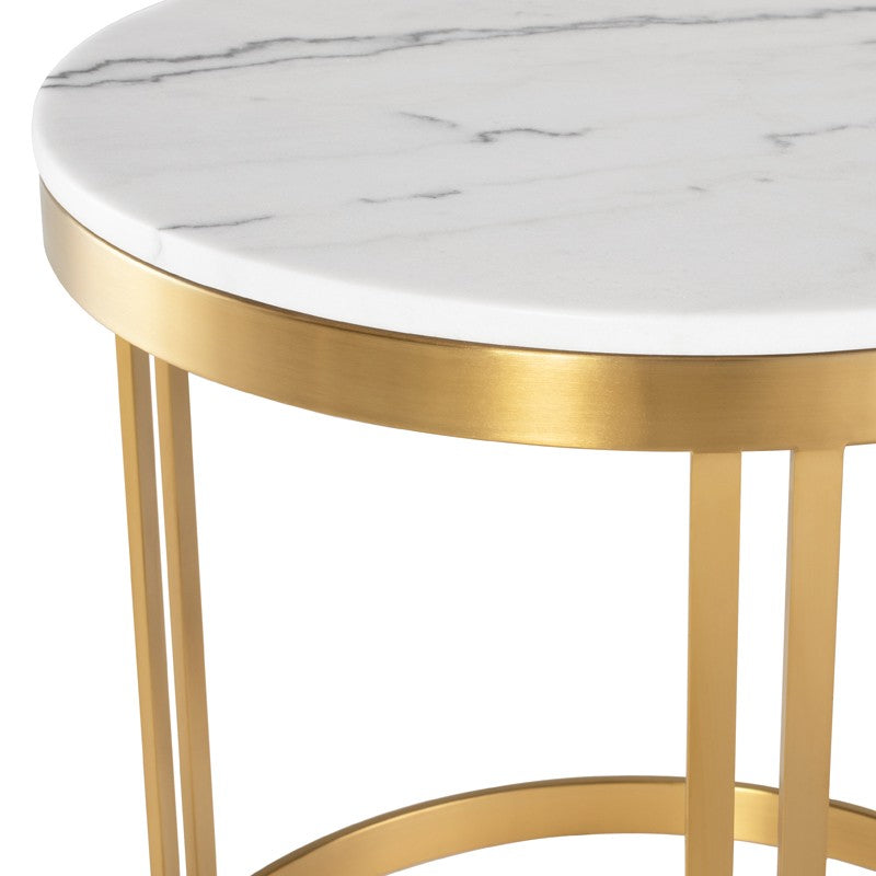 Nicola Side Table White Marble/Brushed Gold 23.8″ - Be Bold Furniture