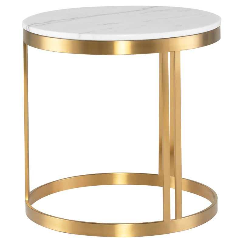 Nicola Side Table White Marble/Brushed Gold 23.8″ - Be Bold Furniture
