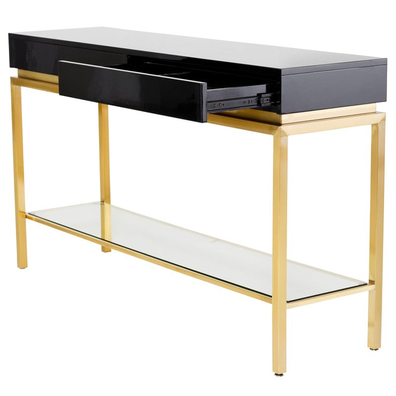 Isabelle Console Table Black Wood/Brushed Gold 59.8″ - Be Bold Furniture