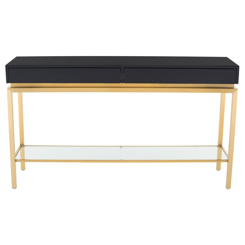 Isabelle Console Table Black Wood/Brushed Gold 59.8″ - Be Bold Furniture