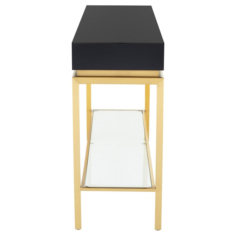 Isabelle Console Table Black Wood/Brushed Gold 59.8″ - Be Bold Furniture
