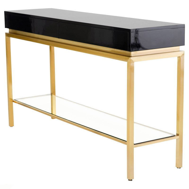 Isabelle Console Table Black Wood/Brushed Gold 59.8″ - Be Bold Furniture