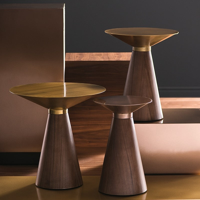 Iris Side Table X Brushed Gold/Walnut Veneer 19.8″ - Be Bold Furniture