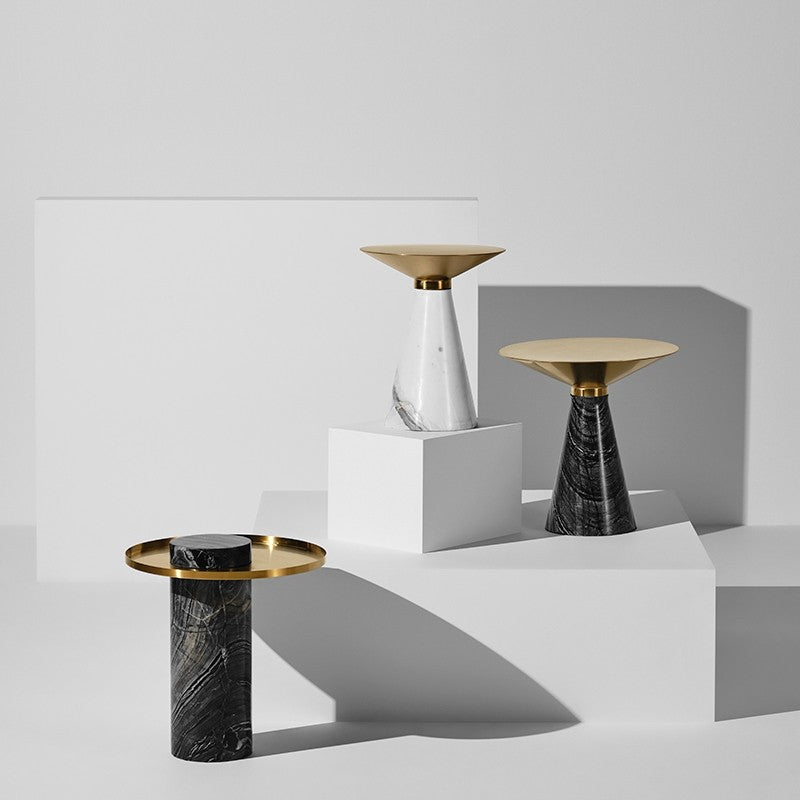 Iris Side Table Brushed Gold/Black Wood Vein 15.8″ - Be Bold Furniture