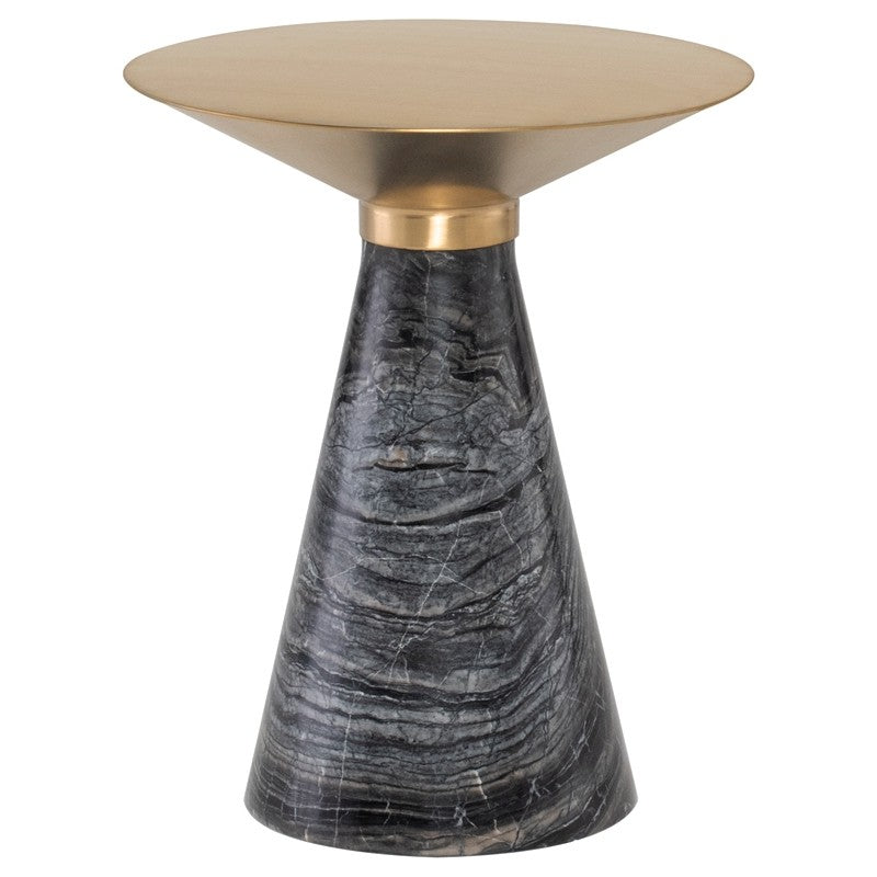 Iris Side Table Brushed Gold/Black Wood Vein 15.8″ - Be Bold Furniture