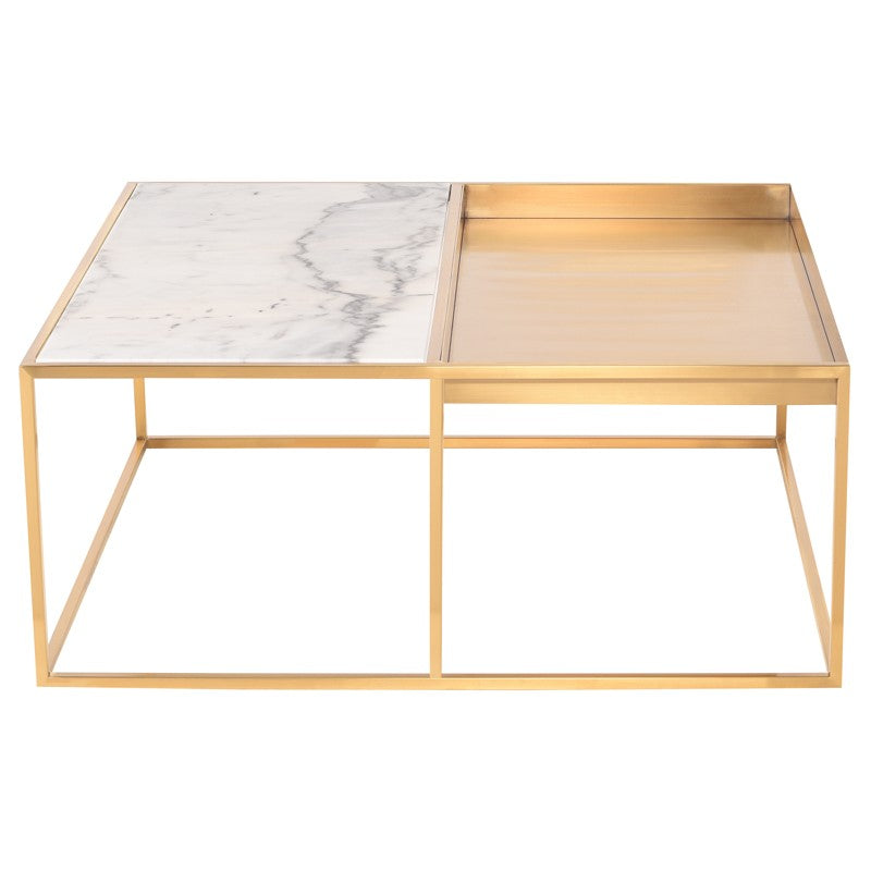Corbett Coffee Table White Marble/Brushed Gold 55.3″ - Be Bold Furniture