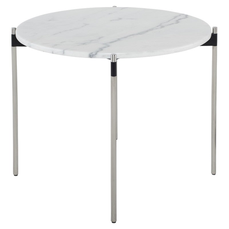 Pixie Side Table White Marble/Brushed Stainless 25″ - Be Bold Furniture