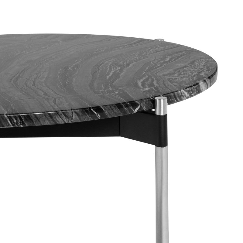 Pixie Side Table Black wood Vein Marble/Brushed Stainless 25″ - Be Bold Furniture