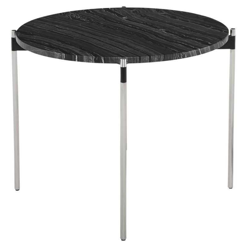 Pixie Side Table Black wood Vein Marble/Brushed Stainless 25″ - Be Bold Furniture