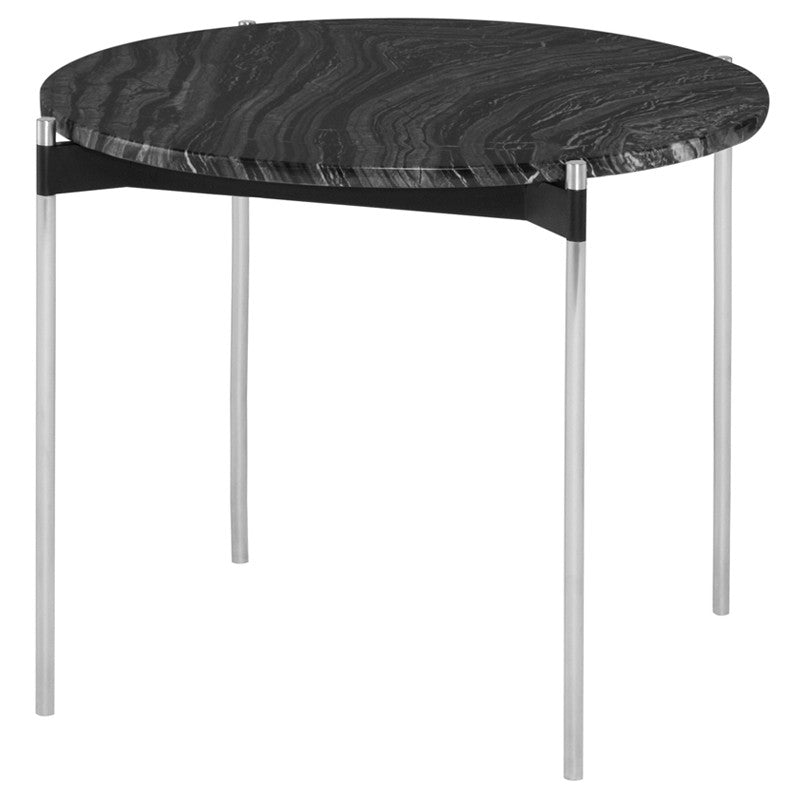 Pixie Side Table Black wood Vein Marble/Brushed Stainless 25″ - Be Bold Furniture